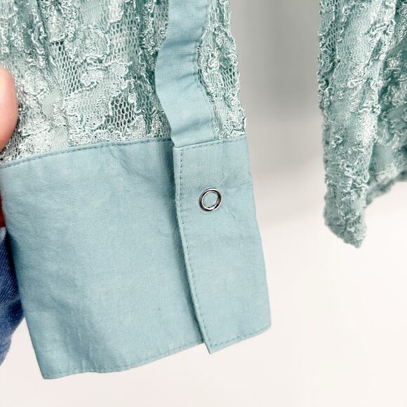 INC International Concepts Womens Y2K Fairycore Sheer Lace Snap Shirt Size 1X - Picture 2 of 6